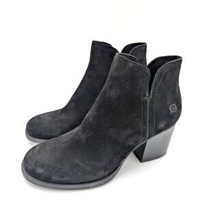 Born Olivia Suede Leather Ankle Boots Side Zip Women's Black Size US8M EU39